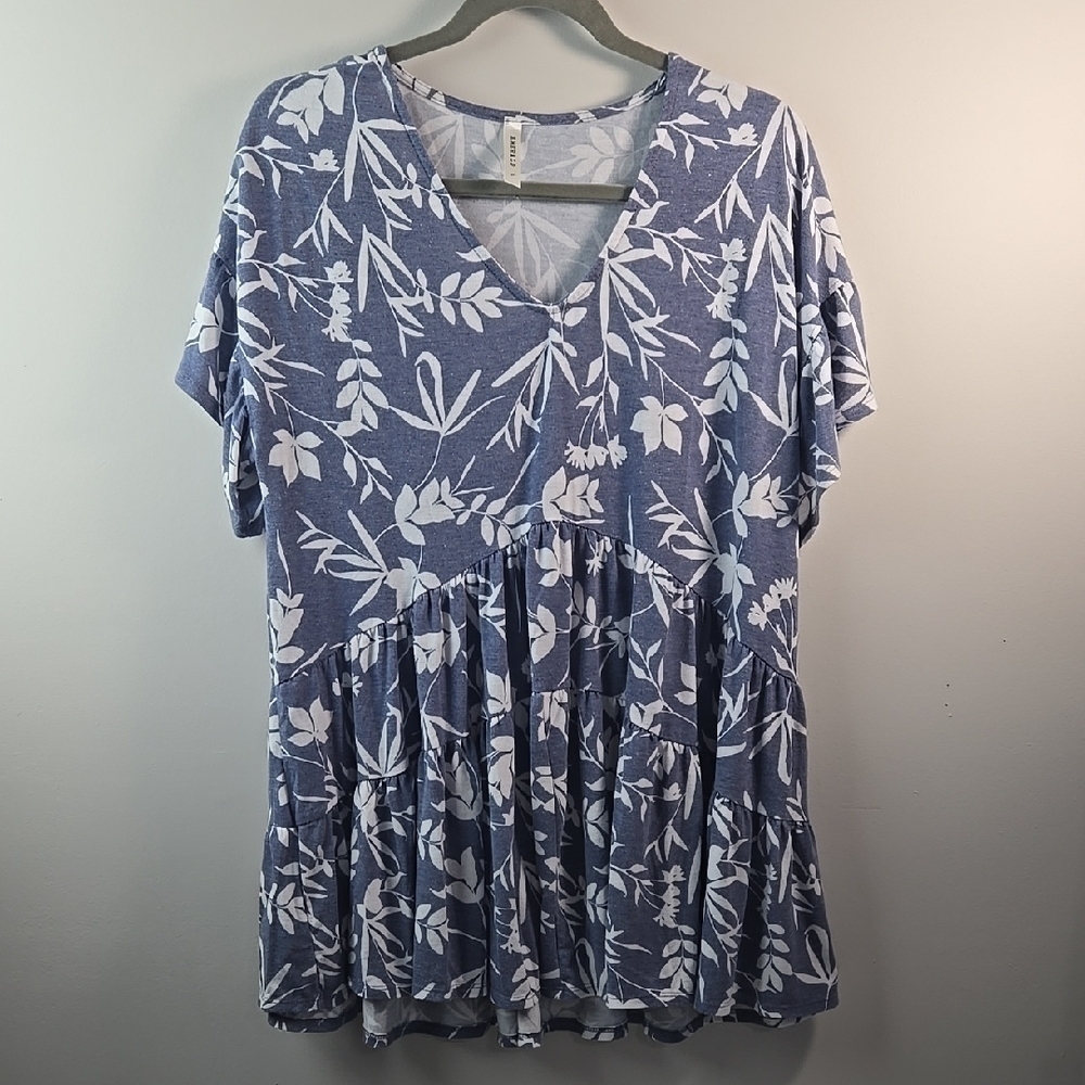 Emerald Blue and White Tiered Blouse